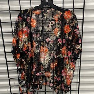 Floral Black Sheer Swim Coverup